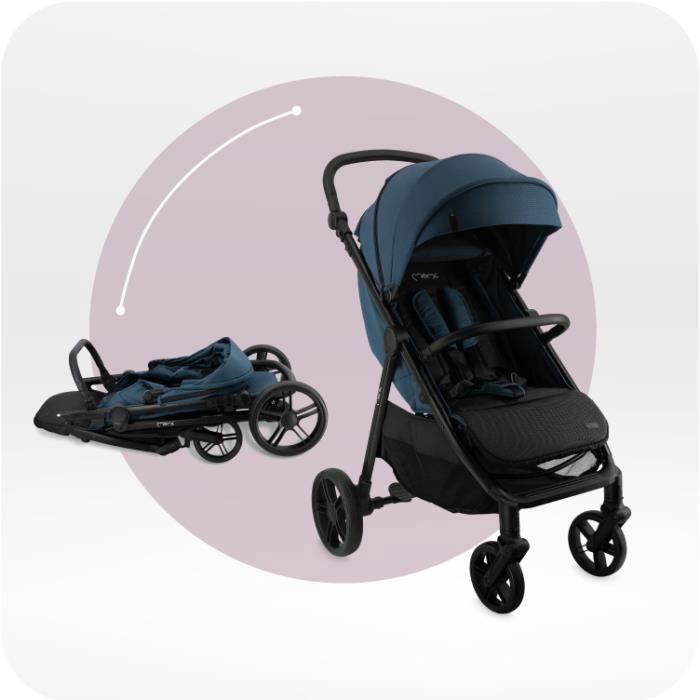 MoMi CLARA - Poussette 0m+ jusqu’à 22 kg - Barre rotative - Poignée réglable - Accessoires inclus : sac, housse pluie - Bleu