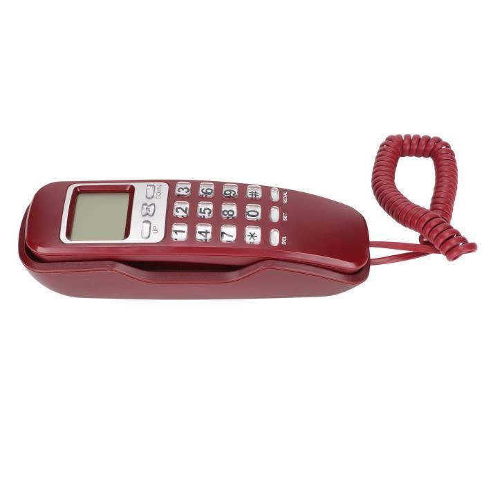 Qiilu Téléphone de l'htel Téléphone à montage mural, sonnerie sélectionnable téléphone filaire multifonction gps detachee Rouge