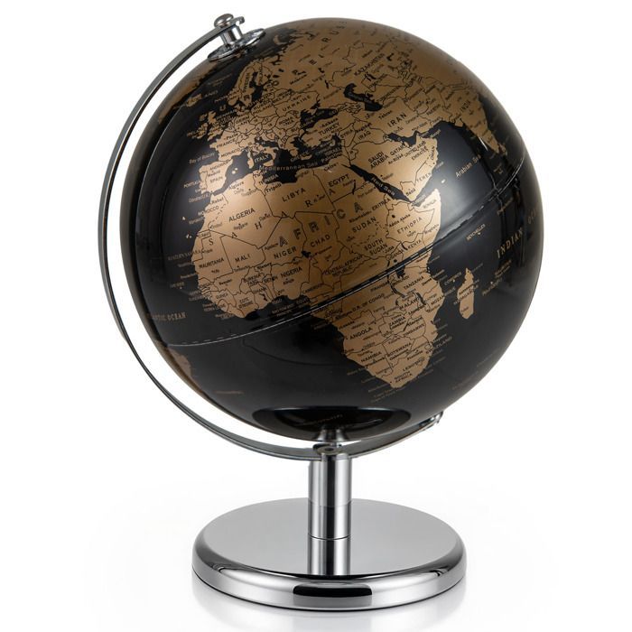 LIFEZEAL Globe terrestre antique de 20 cm avec pied en métal argenté - Pour étudiants et adultes, Décoration,Noir+Doré