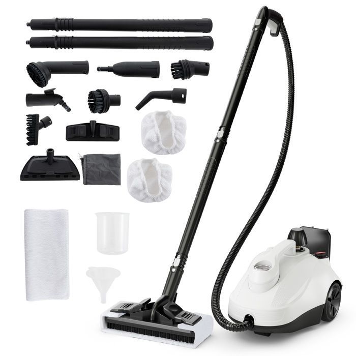 Pulitore a vapore COSTWAY da 2000 W per cimici dei letti, 5 accessori BAR-19, serbatoio da 1,8 l, ruota universale, 160℃, autonomia di 35 minuti, bianco.