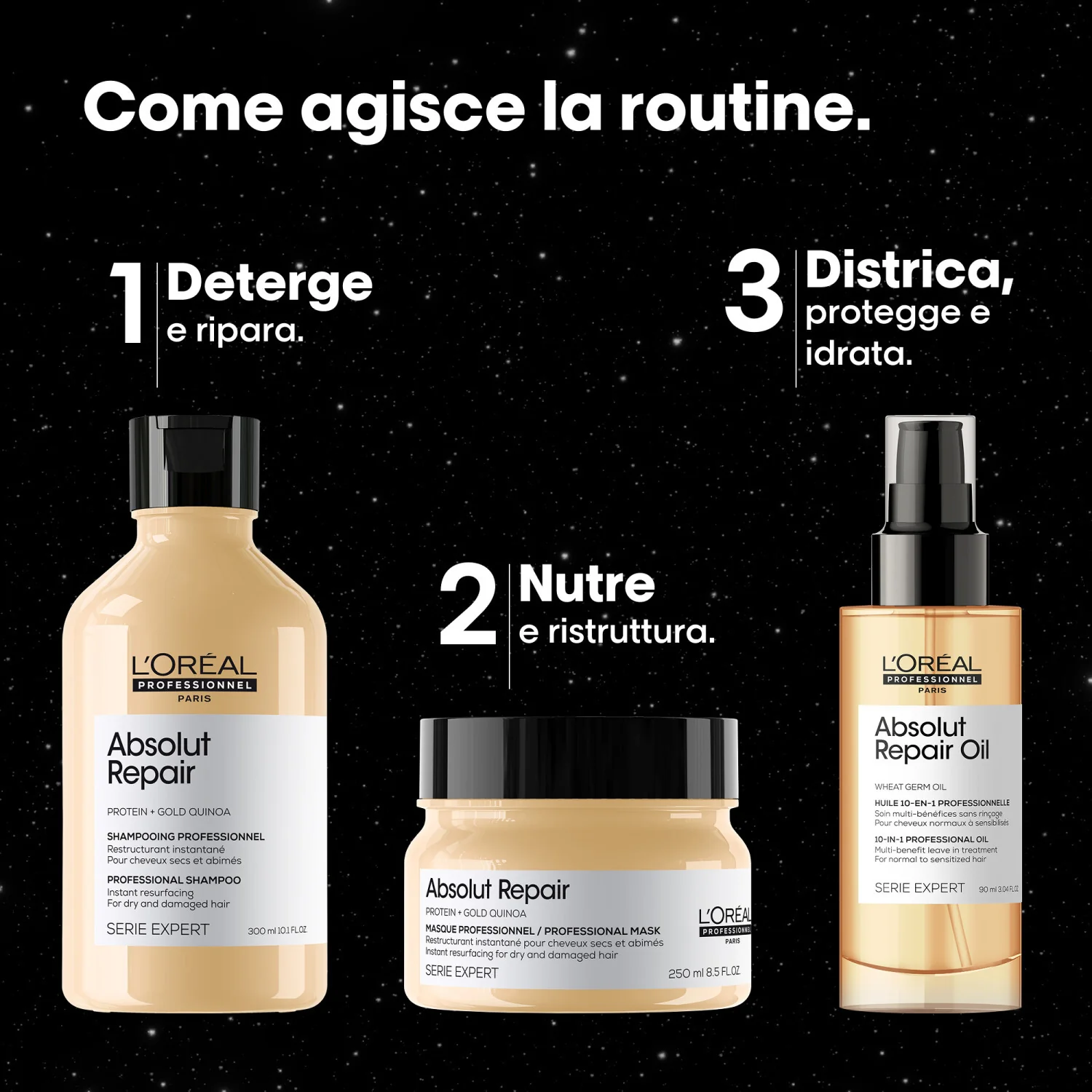 SERIE EXPERT New Cofanetto Natale Absolut Repair Shampoo, Maschera e Olio - Cofanetti per Capelli, Shampoo Riparatore, Maschera Riparatrice Capelli, Olio Capelli Styling & Finish