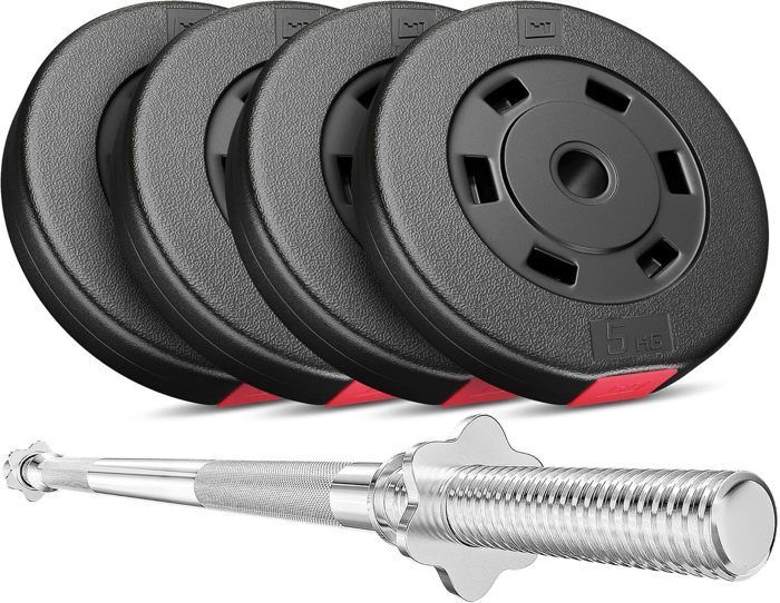 Hop-Sport halterset van 27 kg met halterstang van 120 cm en 4 gewichtsschijven van 5 kg