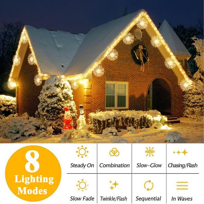 ROSNEK lichtslinger, 4 stuks, 120 LED's, sterrenpatroon, vuurwerkeffect, 8 standen, waterdicht, voor kerst en buiten