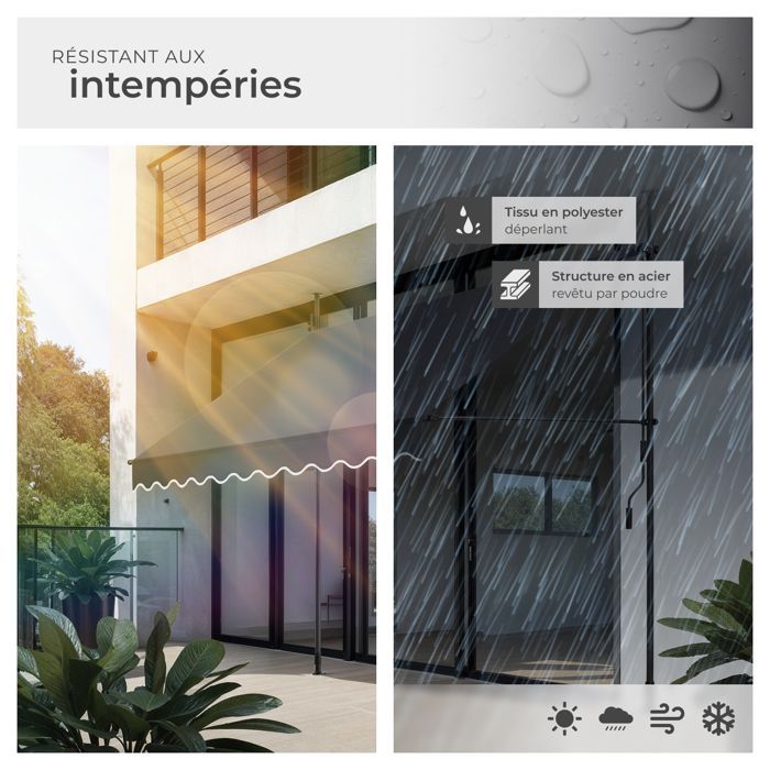 Store banne de jardin - TECTAKE - Store à pince sans perçage avec manivelle réglable en hauteur - Noir/Gris - 250 x 180 cm
