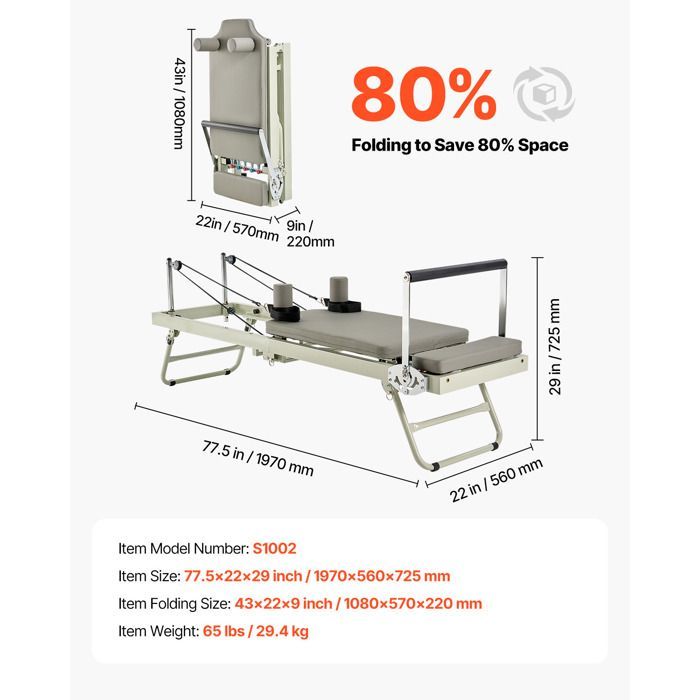 Attrezzatura fitness - DUOKU - Reformer pieghevole - Carico massimo 181,44 kg - Dotato di molle - Unisex
