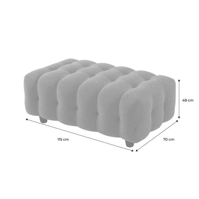 Puf. Módulo de sofá. Reposapiés para sofá esquinero de 3 plazas en tejido bouclé texturizado color crema, 115 x 70 x 48 cm (ancho x profundidad x alto) - Leon