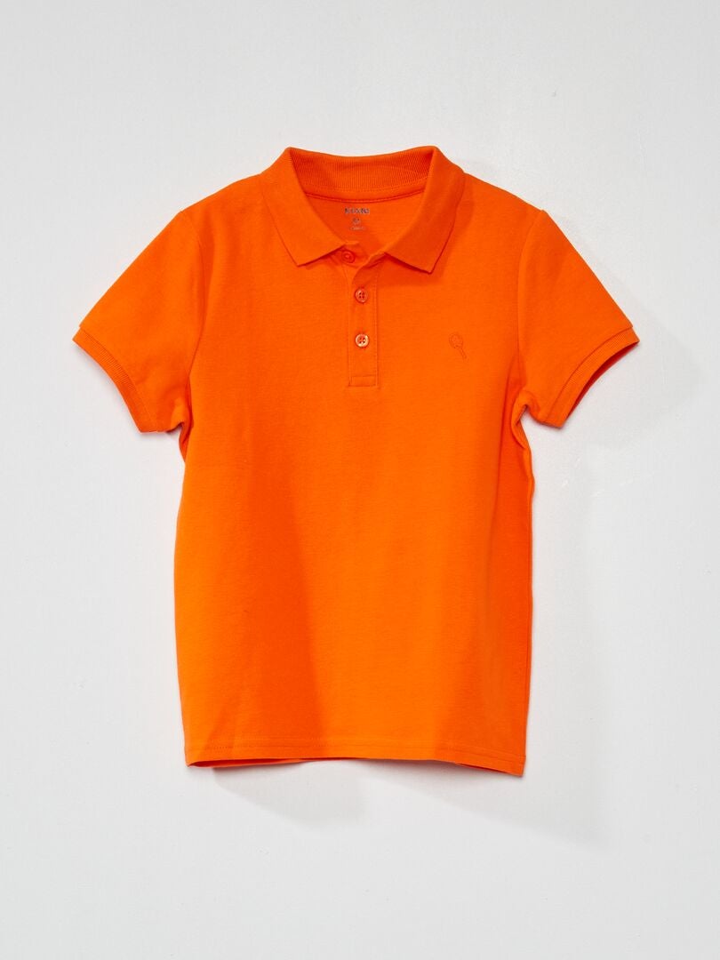 Camisa polo de algodão piqué de cor sólida - LARANJA