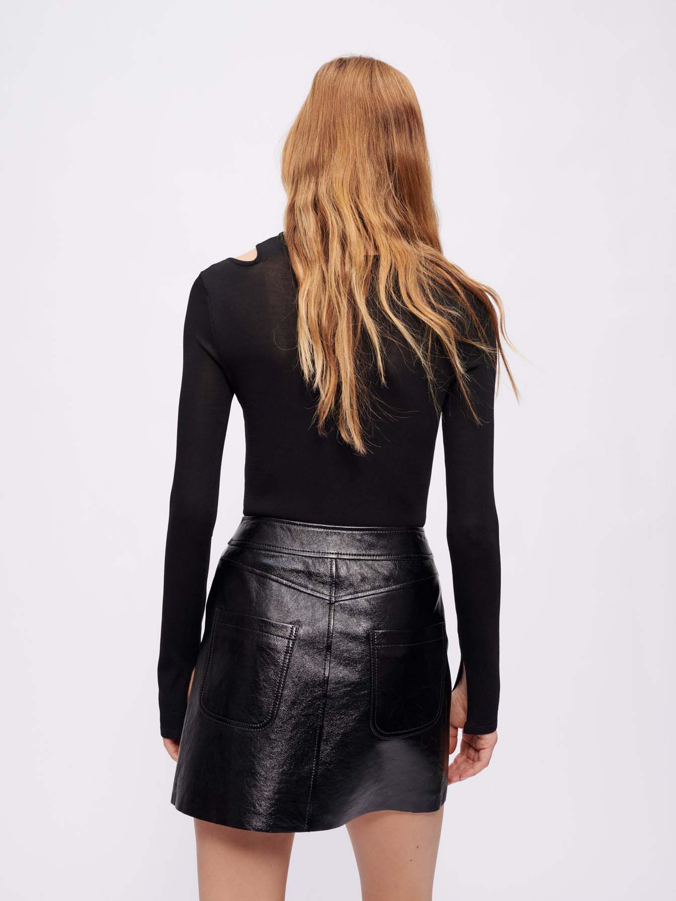 Stretch gebreide bodysuit met splitten - Zwart
