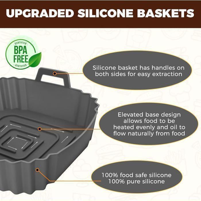 Set di 3 stampi per friggitrice ad aria, stampi in silicone riutilizzabili per friggitrice ad aria calda, adatti per microonde, forno, vaporiera ecc., colore grigio.