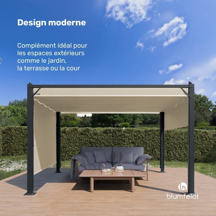Blumfeldt Pantheon Cortina Pergola 3x4m Wetterfest Erweiterbar Pavillon Einfache Montage Anthrazit/Beige