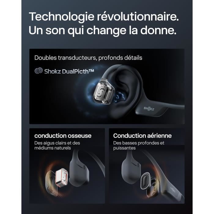 Auriculares de conducción ósea - SHOKZ - OpenRun Pro 2 Mini - Bluetooth 5.3 - Resistencia al agua IP55 - 12 horas de duración de la batería