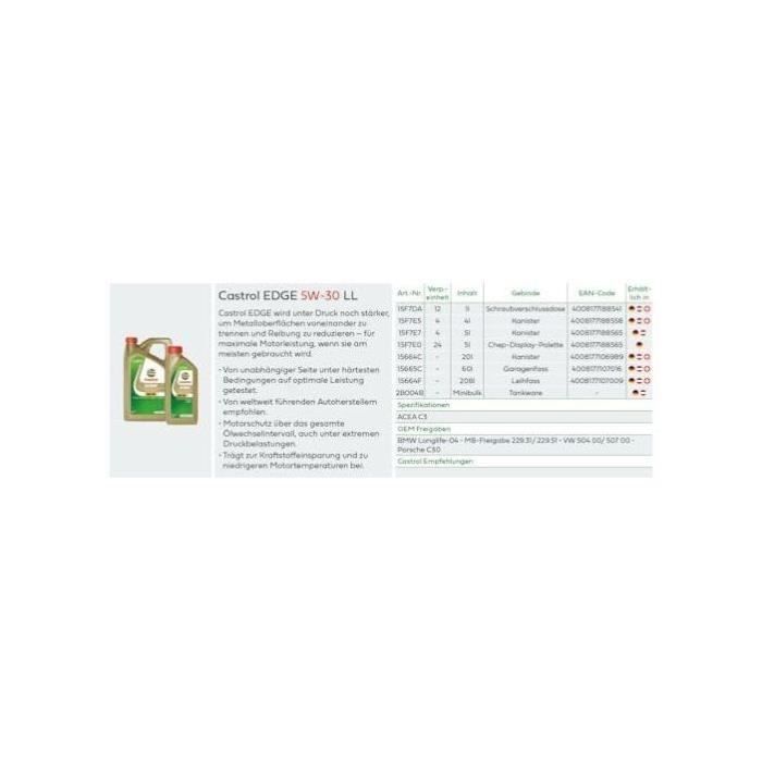 Aceite de motor - CASTROL - EDGE 5W-30 LL - 5L