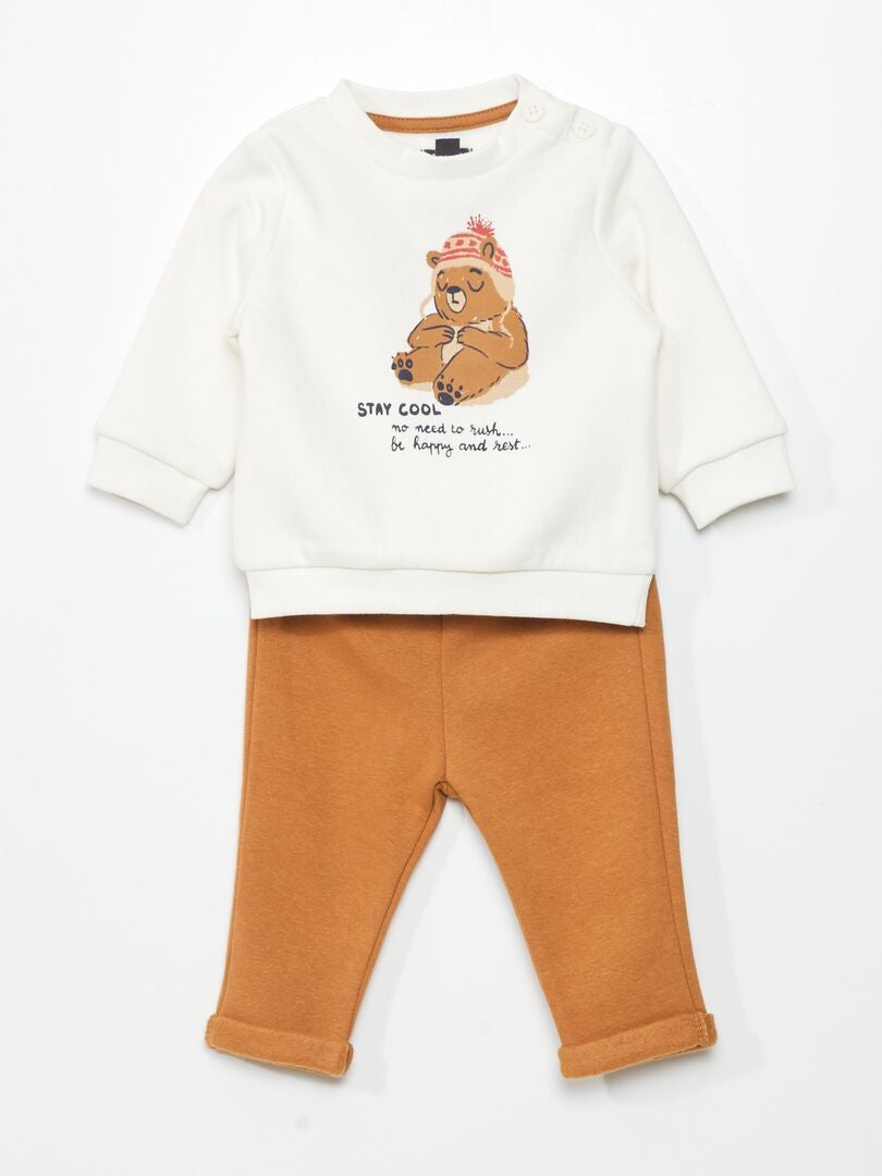 Set jogging - hanorac + pantaloni - 2 piese - Alb / Galben muștar