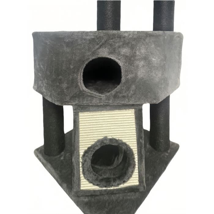 GUILY Stabiele Krabpaal - Ideaal voor middelgrote katten - 50 x 50 x 141 cm - Donkergrijs - 2 platforms, 1 zitplaats, 1 kattenhuisje, 1 helling