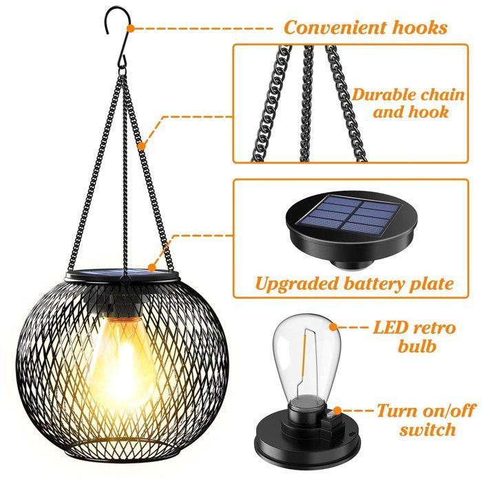 Set of 2 outdoor solar lanterns, waterproof, for hanging, for garden or tree decoration. Retro style.