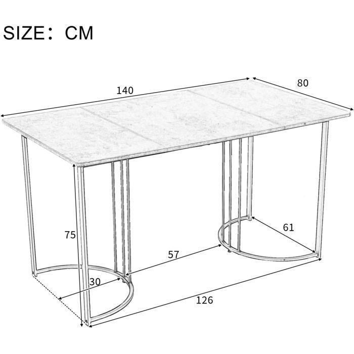 Mesa de comedor rectangular Lemonbest, 140 x 80 x 75 cm, mesa de cocina moderna, estructura metálica, diseño de mármol, patas ajustables.