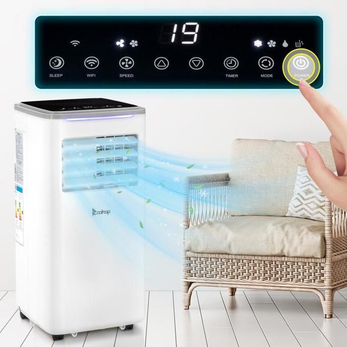 Condizionatore d'aria portatile silenzioso da 10000 BTU con Wi-Fi e telecomando - Timer 24 ore - Bianco