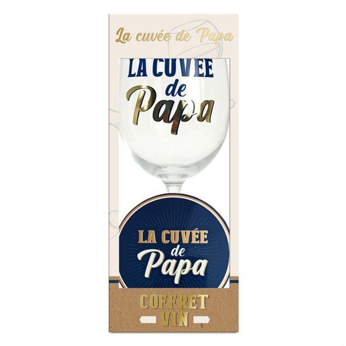 Set de regalo vintage de papá: copa de vino y posavasos