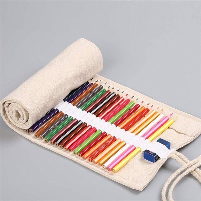 Trousse à crayons - 48 compartiments - Organiseur de trousses - Blanc cassé - Une trousse - Extensible - Pour l'école, le bureau et