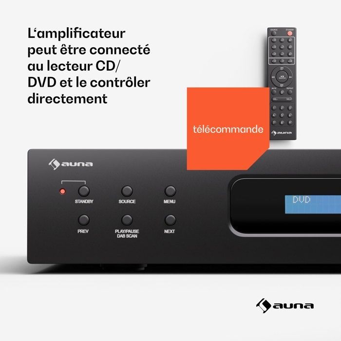 Amplificateur HiFi - AUNA - Art22 DAB+ BT - 2x60W - Bluetooth - Radio DAB+ - CD/DVD
