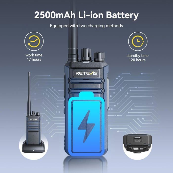 Walkie-talkie Retevis RT86A de largo alcance para adultos, 2500 mAh, llamadas grupales, alta potencia, profesional para seguridad y hoteles.