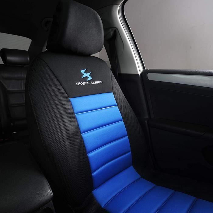 Funda universal para asientos de coche WOLTU para 7 plazas, color negro y azul.