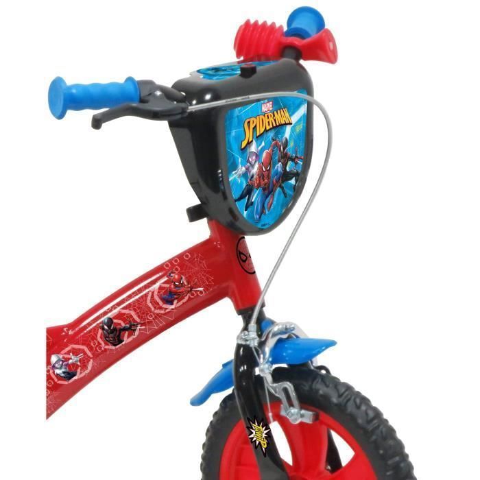 Spiderman 12'' Bike - Children's bike < 90 cm - equipped with 1 brake - 2 stabilizers - front plate and Spiderman helmet!
