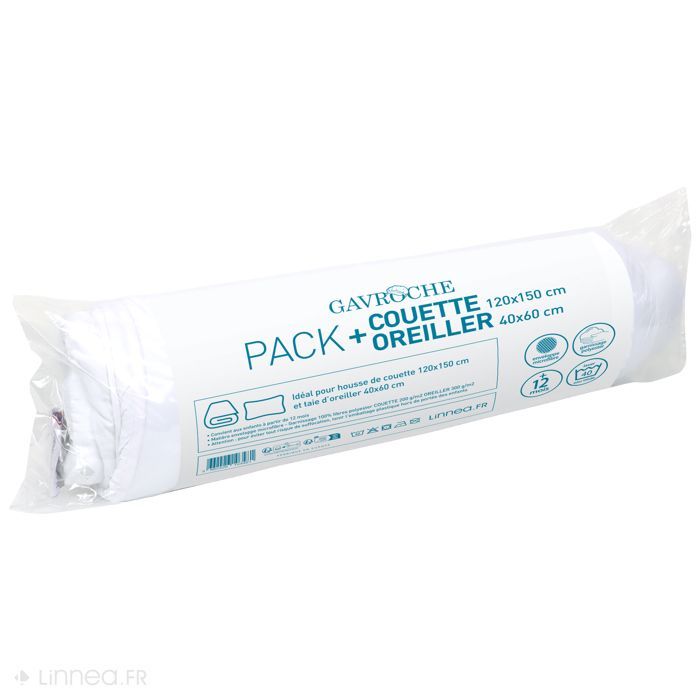 Set copripiumino estivo 120x150 cm, imbottitura 100% poliestere 200 g/m², e cuscino 40x60 cm, GAVROCHE bianco