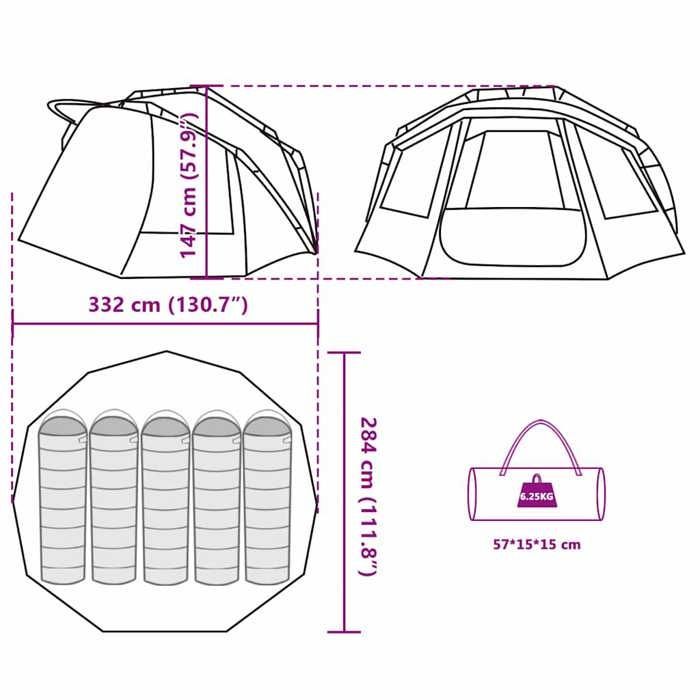 Tienda de campaña de camuflaje impermeable para 5 personas vidaXL, ideal para pesca, acampada, jardín o como refugio al aire libre (4009391)