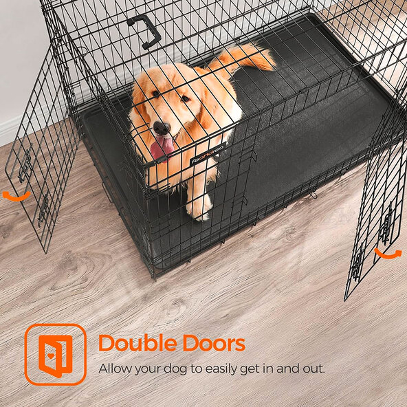 Foldable dog crate with 2 doors