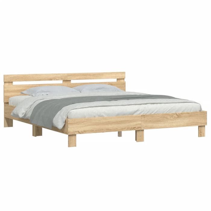Marrón 200 x 200 cm - Cama de madera - Estable y duradera - Estructura de cama - Colchón no incluido - Roble Sonoma 200x200 cm 001_186734