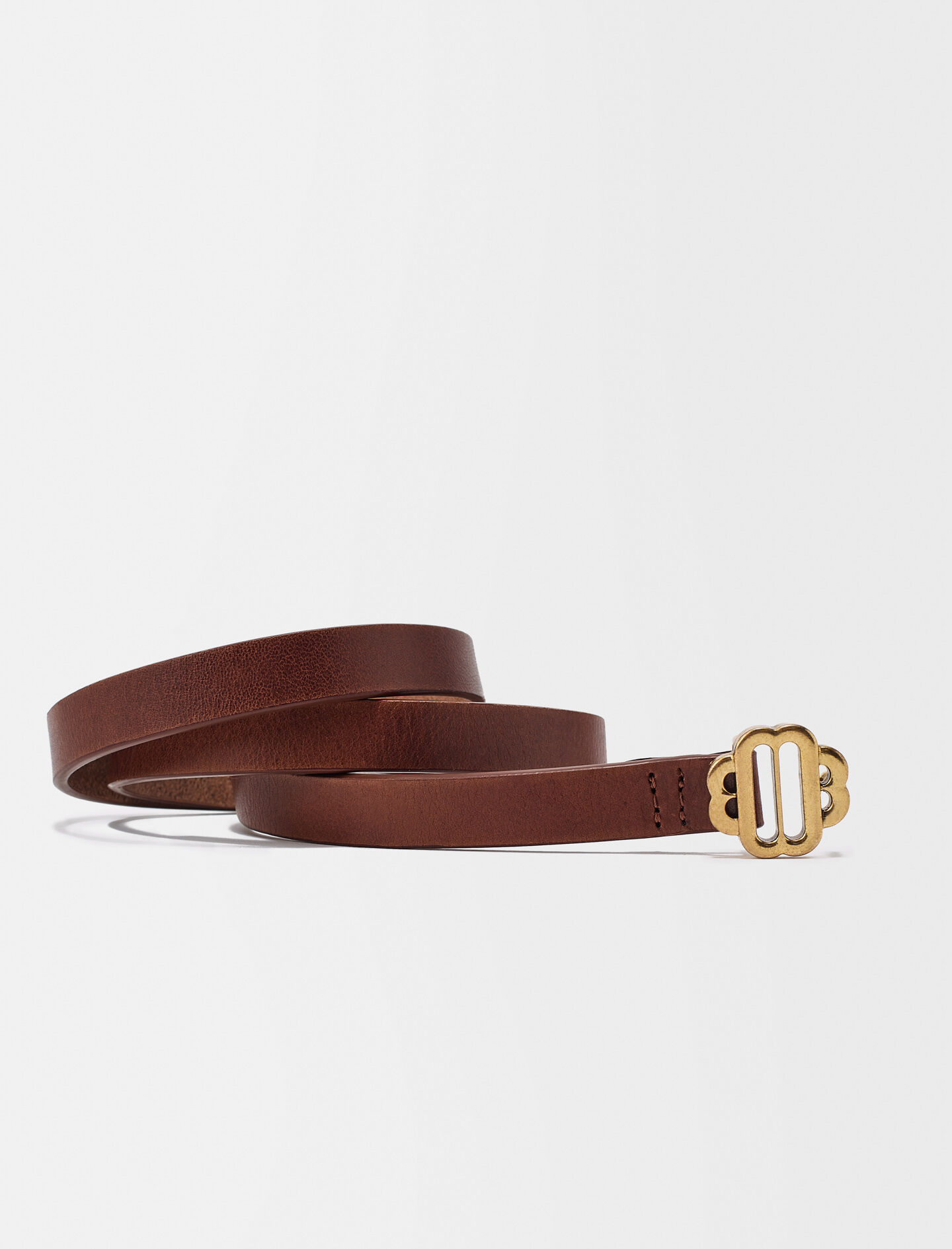 Leren riem met klaver-karamel logo