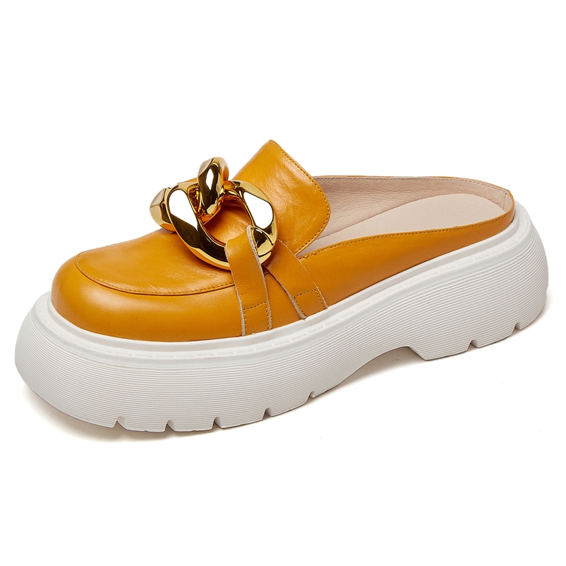 Sandali piatti con plateau in vera pelle Fashion Chain da donna, scarpe casual estive da donna, sandali da donna Femmes 2021 Sandalias Mujer