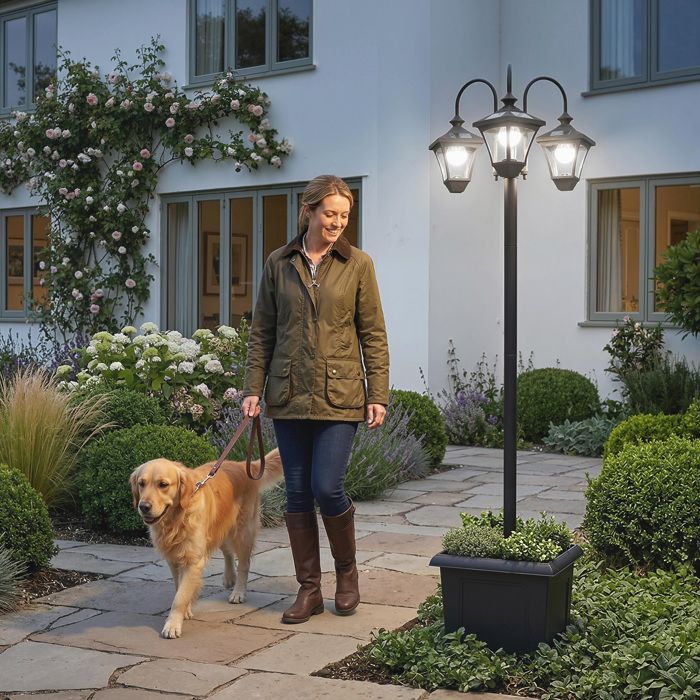 Outdoor floor lamp - Outsunny - 3 LED heads, with flower box, waterproof, adjustable height - ABS steel - 52x52x185cm - black