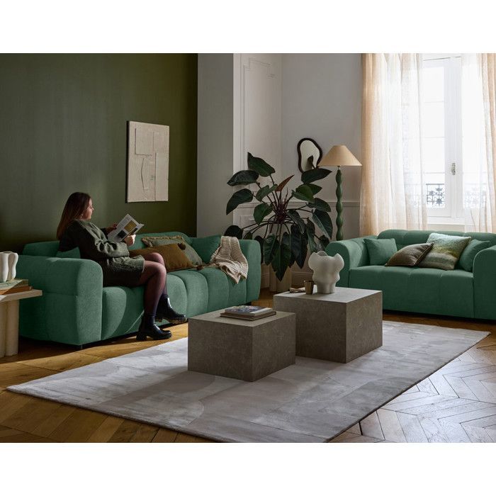 Ray – 3-Sitzer-Sofa mit gerader Sitzfläche in strukturiertem Stoff – Salbeigrün