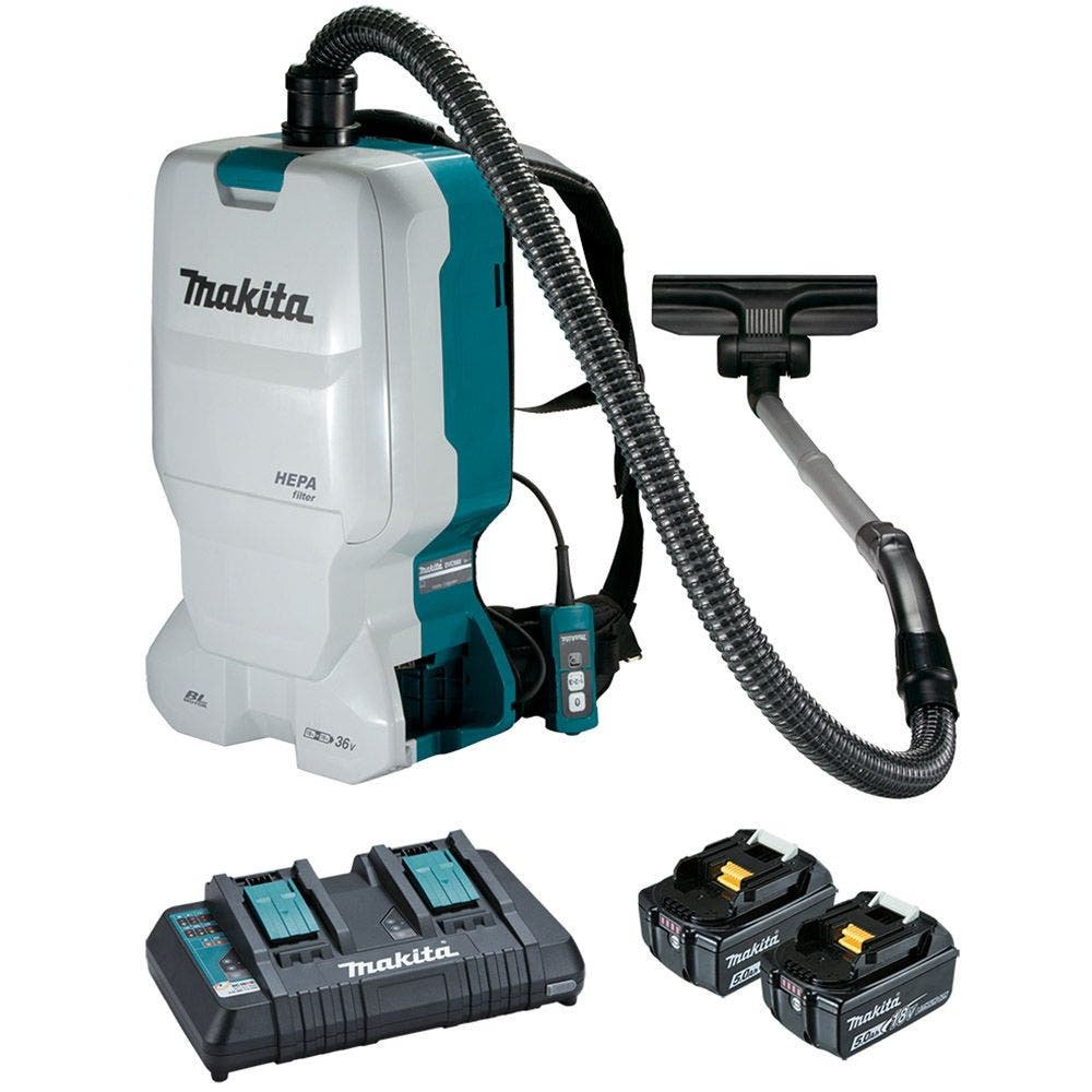 Kit de aspirador de pó de mochila sem escova MAKITA 18V com 2 baterias de 5,0 Ah DVC660T2X1
