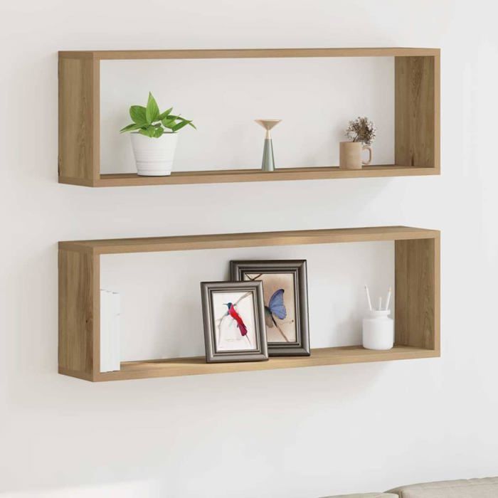 Étagère murale en bois d'ingénierie - vidaXL - 80x15x26 cm - Chêne artisanal - 2 pièces - Montage mural - Durable