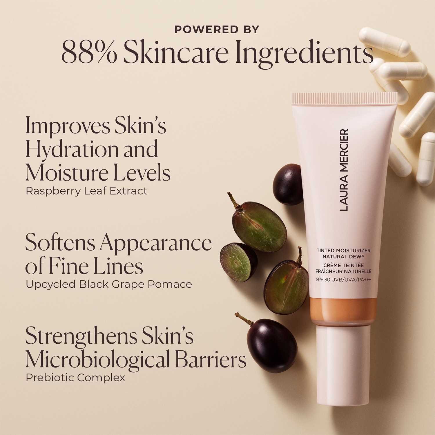 Laura Mercier veido fluidas, tonuotas drėkiklis, natūralus drėkinamasis kremas su SPF 30, 15 ml