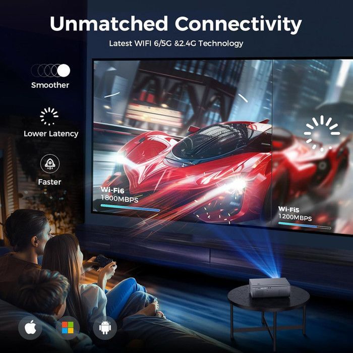 [Foco Elétrico] Projetor Isinbox 4K Android com Wi-Fi 6, Bluetooth 5.3, conecta-se a PCs, pen drives, jogos e celulares.
