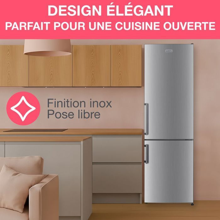 Frigorífico combinado - OCEANIC - OCEAFC262STDS - 262 L - Clase energética D - 55 x 56 x 180 cm - Plata