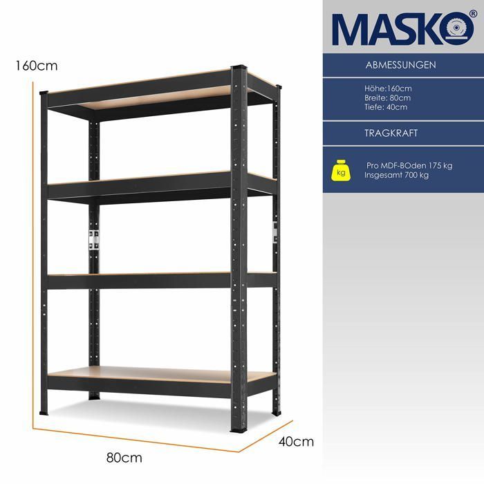 Estante metálica para armazenamento - MASKO - Conjunto de 2 estantes - Capacidade total de 875 kg - 5 níveis por estante