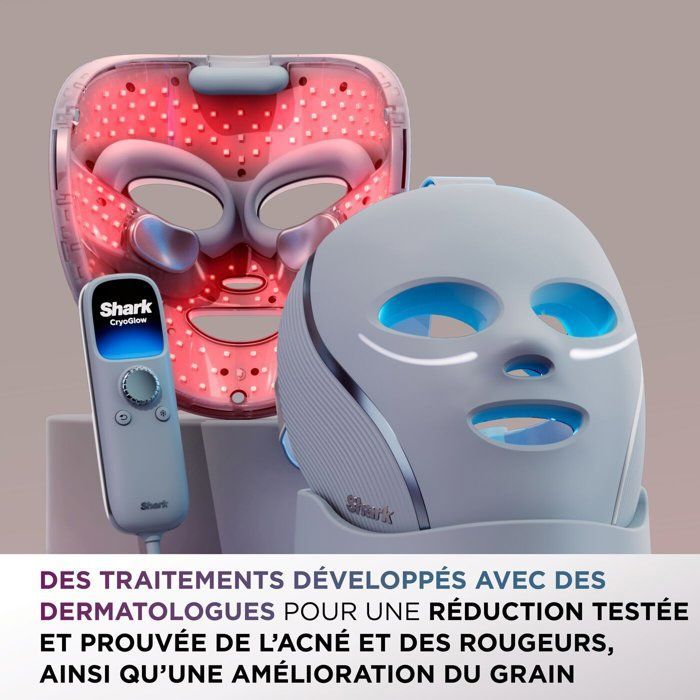 Mascarilla LED CryoGlow de SHARK con contorno de ojos color lila para refrescar el ambiente