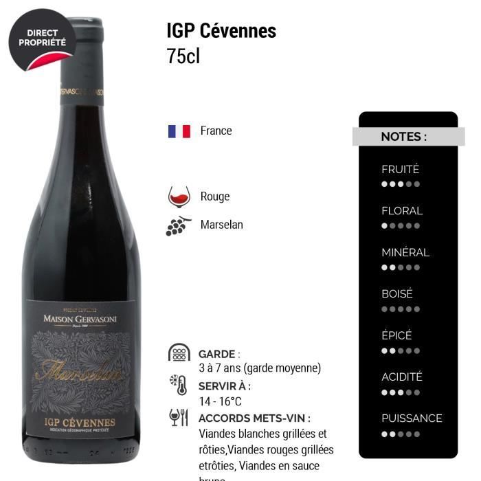 Cévennes Marselan Rouge - Case of 6 x 75cl - Maison Gervasoni - IGP Red Wine from the Rhône Valley - Marselan Grape Variety