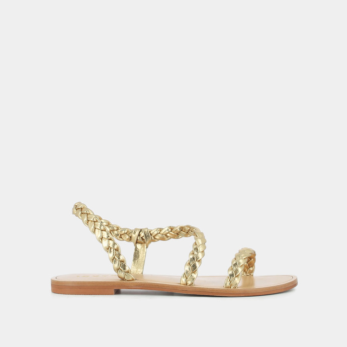 Sandales à brides tressées  en cuir métallisé or