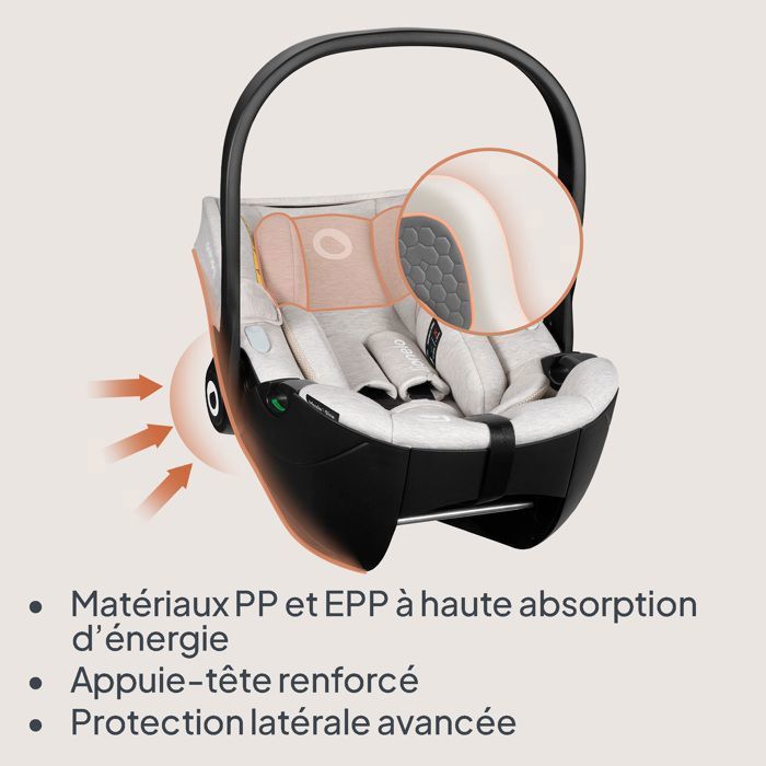 Seggiolino auto LIONELO Moxie i-Size per neonati - Porta bebè 40-87 cm - Tessuto in bambù naturale - Leggero - 0-13 kg - Gruppo 0+ - Beige