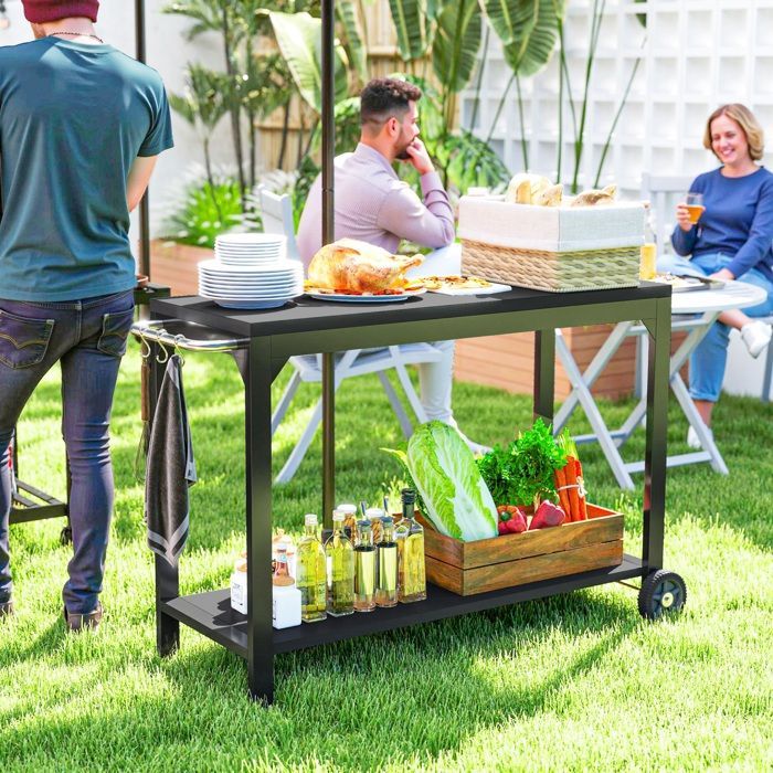 Carrito de jardín - HOMCOM - con ruedas - con encimera - de acero - 135 x 55 x 86,5 cm - negro
