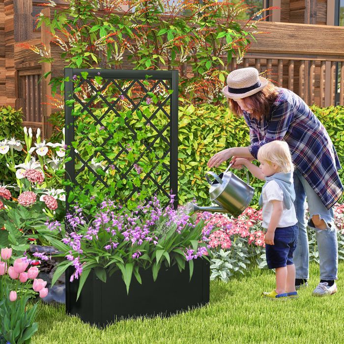 Jardinière avec Treillis - RELAX4LIFE - Bac à Fleurs Métallique - Résistance aux Intempéries - pour Terrasse - 63X31X112CM - Noir