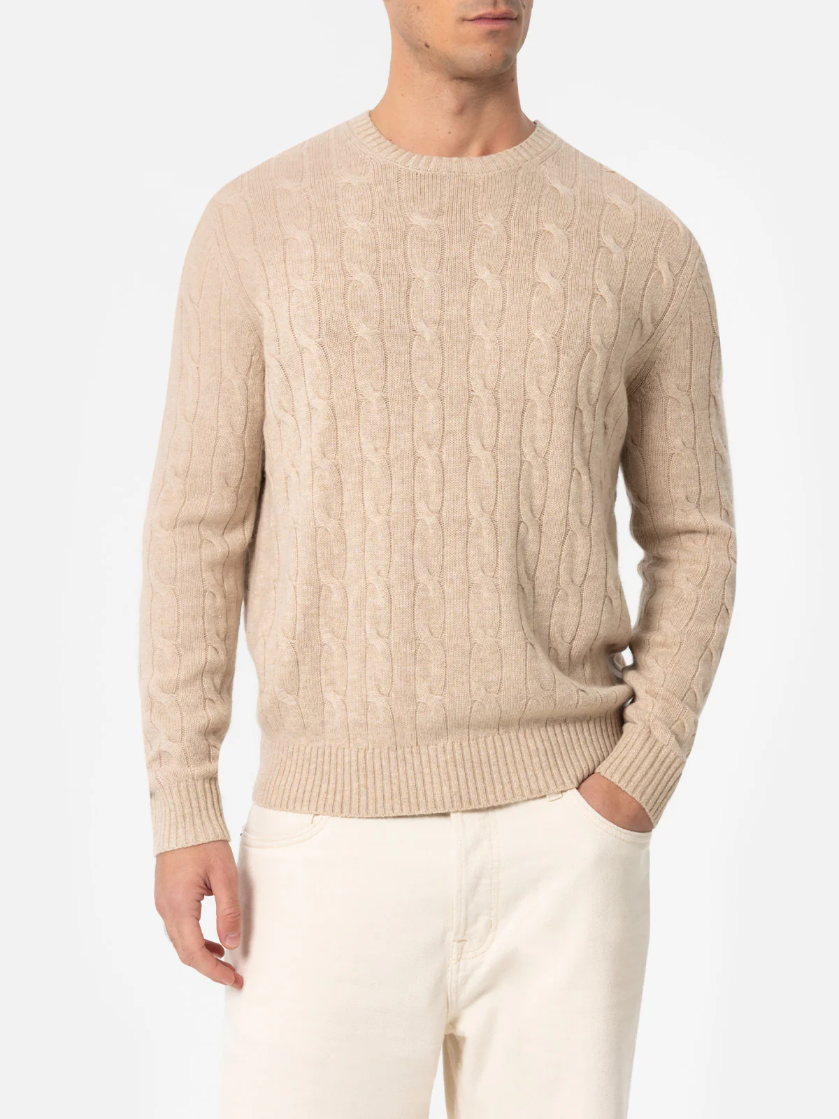 Regent herentrui met ronde hals, beige van kasjmierblend