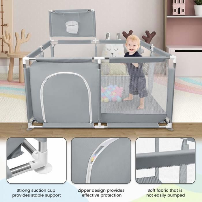 Box per bambini - XUANYU - Con ventose + porta con cerniera + palline da spiaggia - Box per bambini per interni ed esterni - Grigio scuro