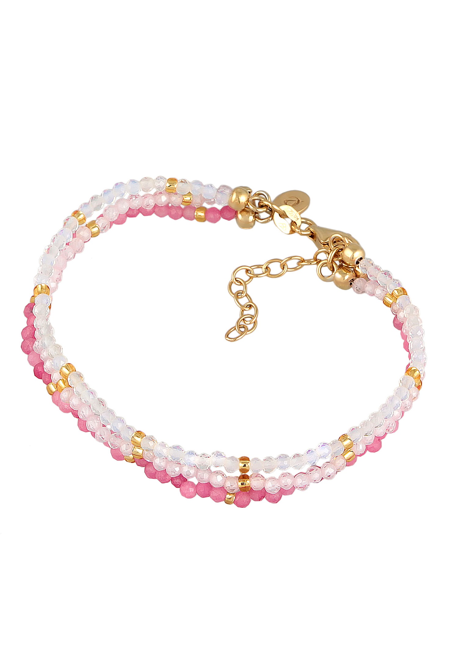 Elli PREMIUM Femmes Couches 3 rangées de perles avec pierre de lune et quartz en Argent Sterling 925 Plaqué Or